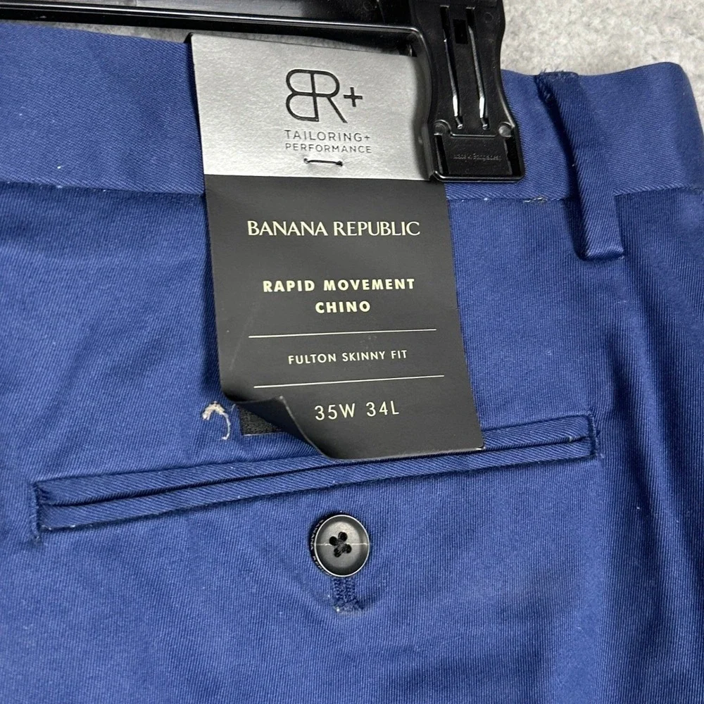 NEW Banana Republic Pants Mens 35X34 Blue Fulton Skinny Fit Rapid Movement Chino